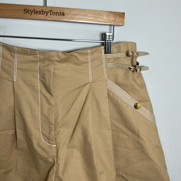 Veronica Beard Jaffe Short Khaki pleated cotton-blend twill shorts Sz 12 NEW - Picture 7 of 13
